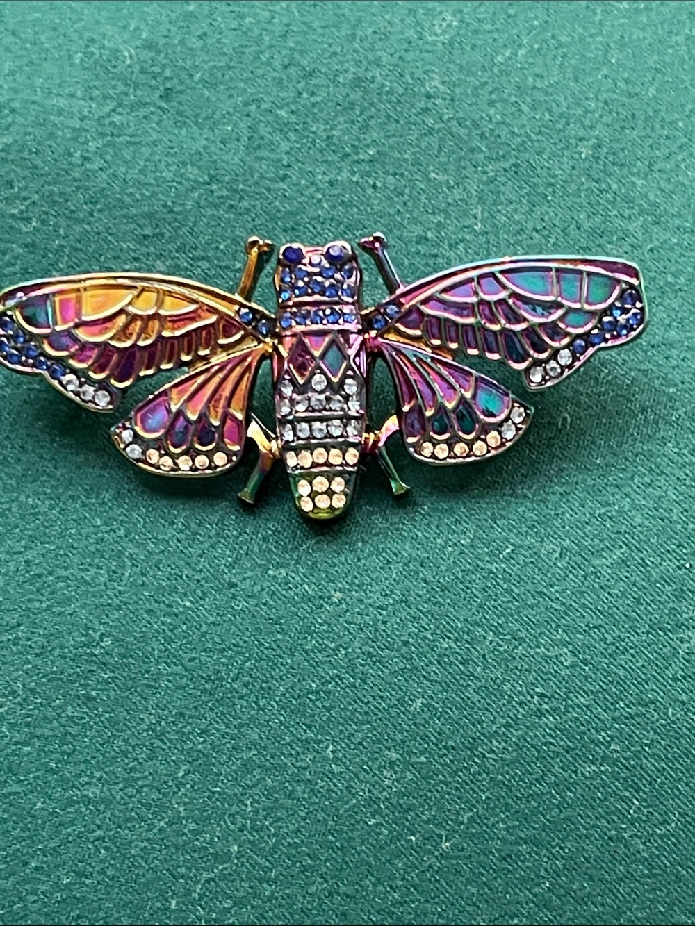 Iridescent Bee Brooch with Multicolor Rhinestones